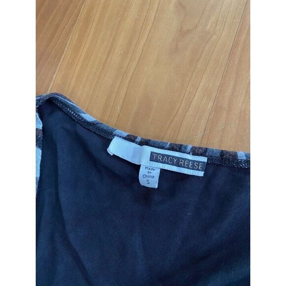 Tracy Reese Dress Grey Animal Print Mid Length Small Black V-Neck Brown Sheath - Picture 6 of 11